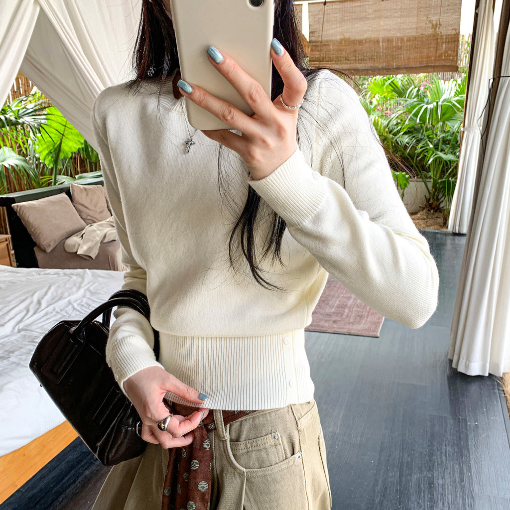 Soft Pink Round Neck Knit Top for Women, Fitted Slim Fit, Short Length Innerwear Sweater